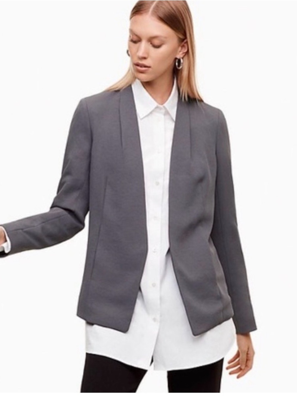 Aritzia Babaton Keith Collarless Gray Open Blazer Jacket